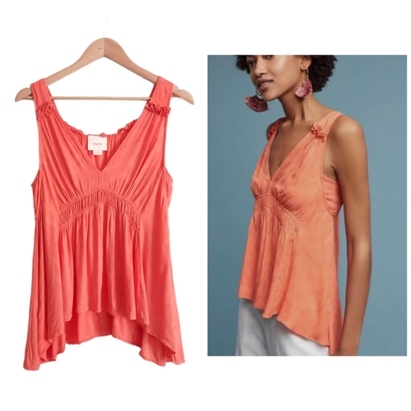 Anthropologie Maeve Bretta Gathered Orange Tank - Picture 1 of 16